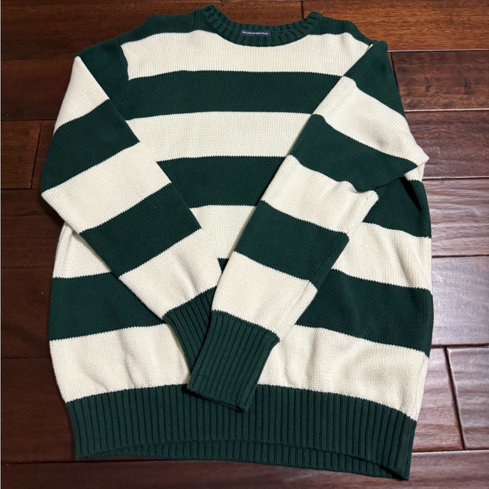 Brandy Melville oversized striped sweater size Medium - dark green and white